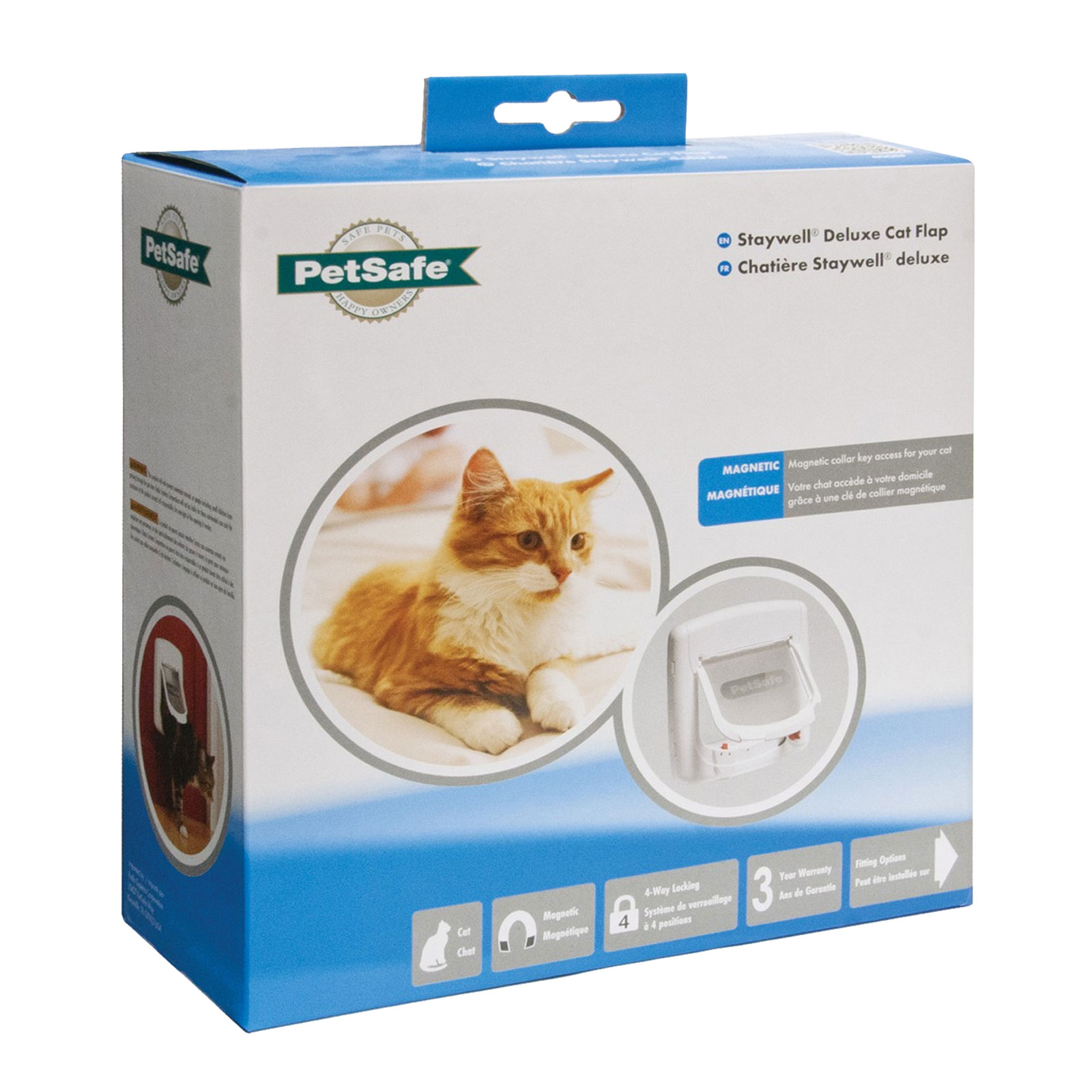 Packaging for PetSafe Deluxe 4-Way Pet Door Cat Flap with Magnetic Entry