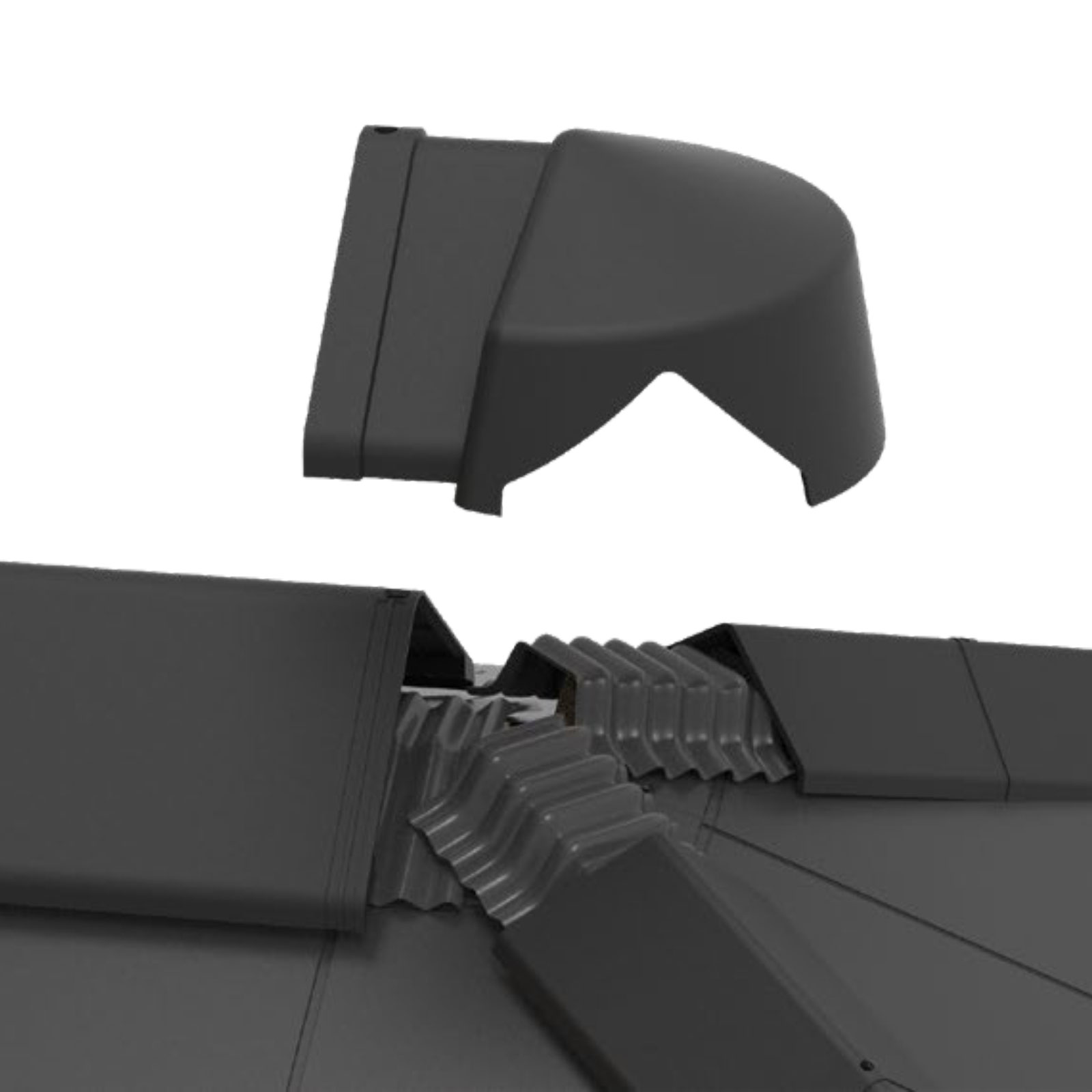 Exploded view of Envirotile Ridge to Apex Cover for Synthetic Plastic Roof Tile