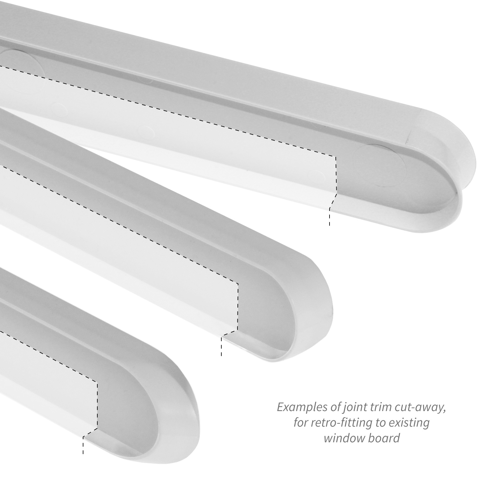 Example of how to cut joint trim for fitting to existing board