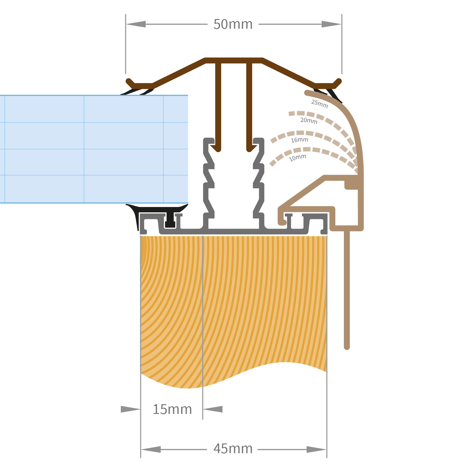 Sze and profile of Exitex Capex Snap Down Gable Finishing Profile Edge Trim