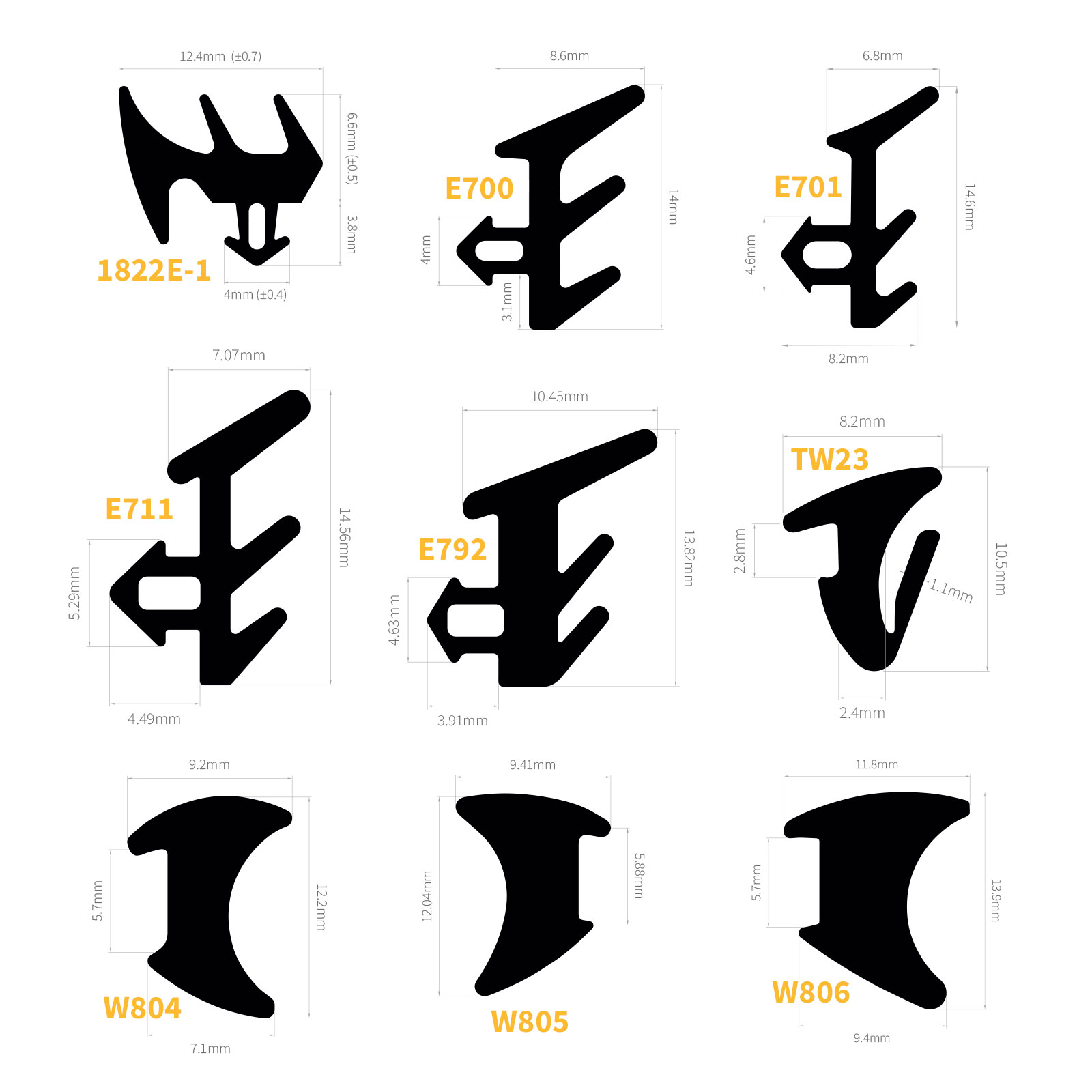 Profile of ExtrudaSeal Wedge and E Gaskets Window Door Seal Replacement