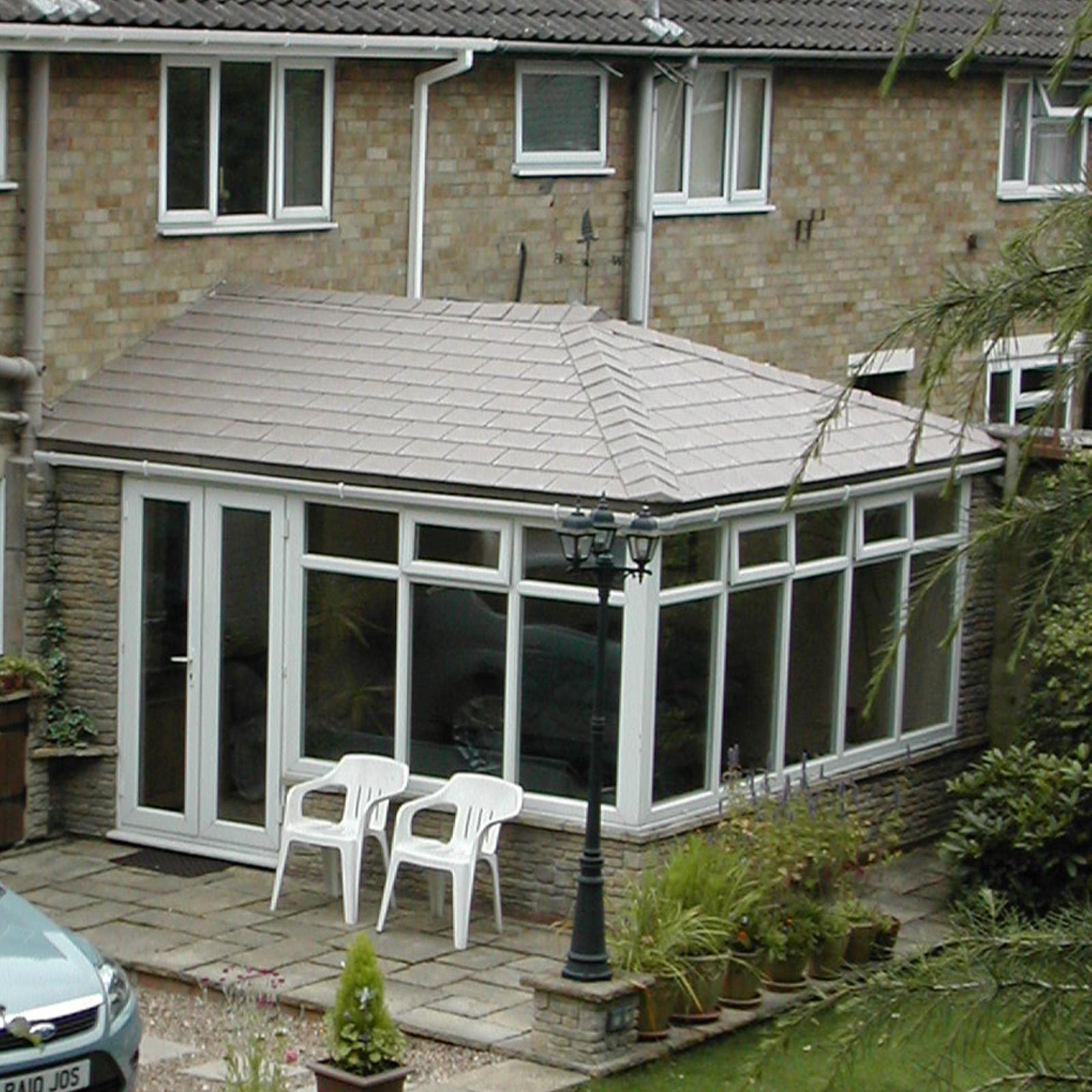 Tapco Slate Synthetic Roof Tiles Plastic Composite Roofing fotted to conservatory roof